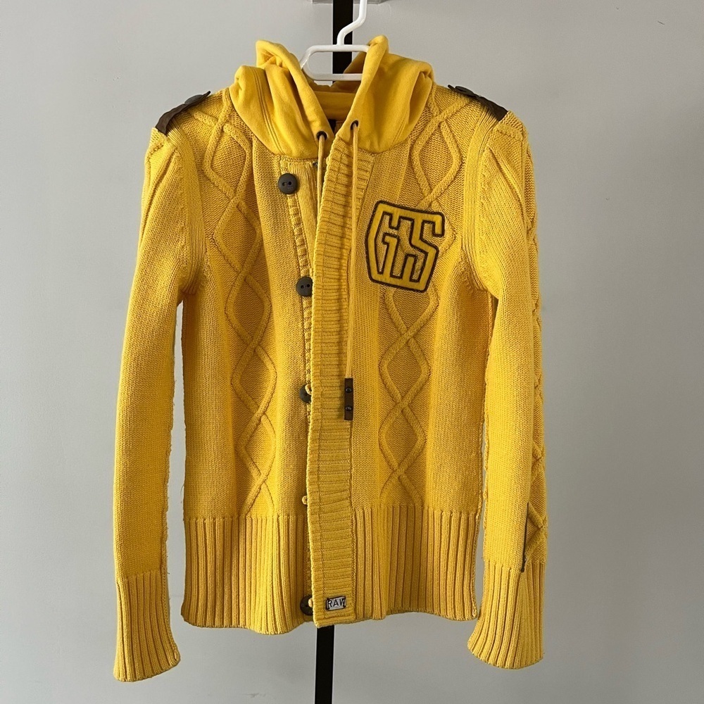 G-Star Boys Yellow Hooded Cable Knit Cardigan